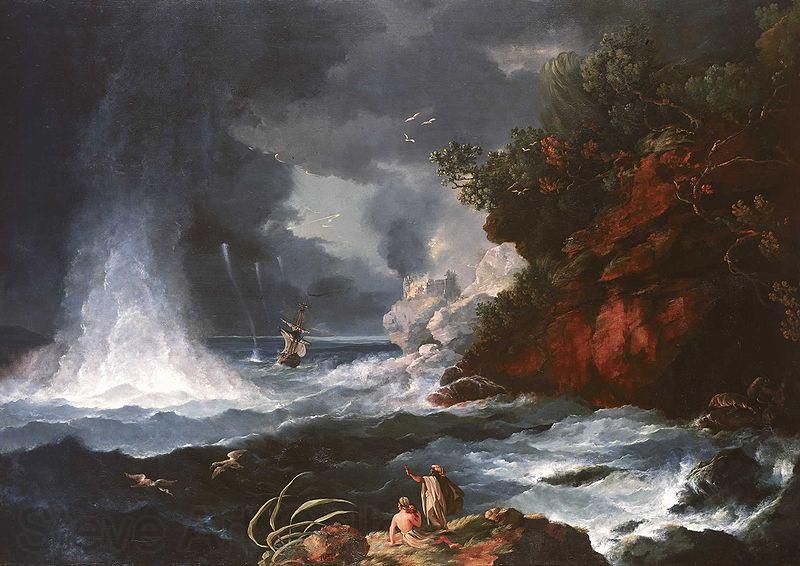 William Hodges A View of Cape Stephens in Cook's Straits with Waterspout, 1776 Spain oil painting art